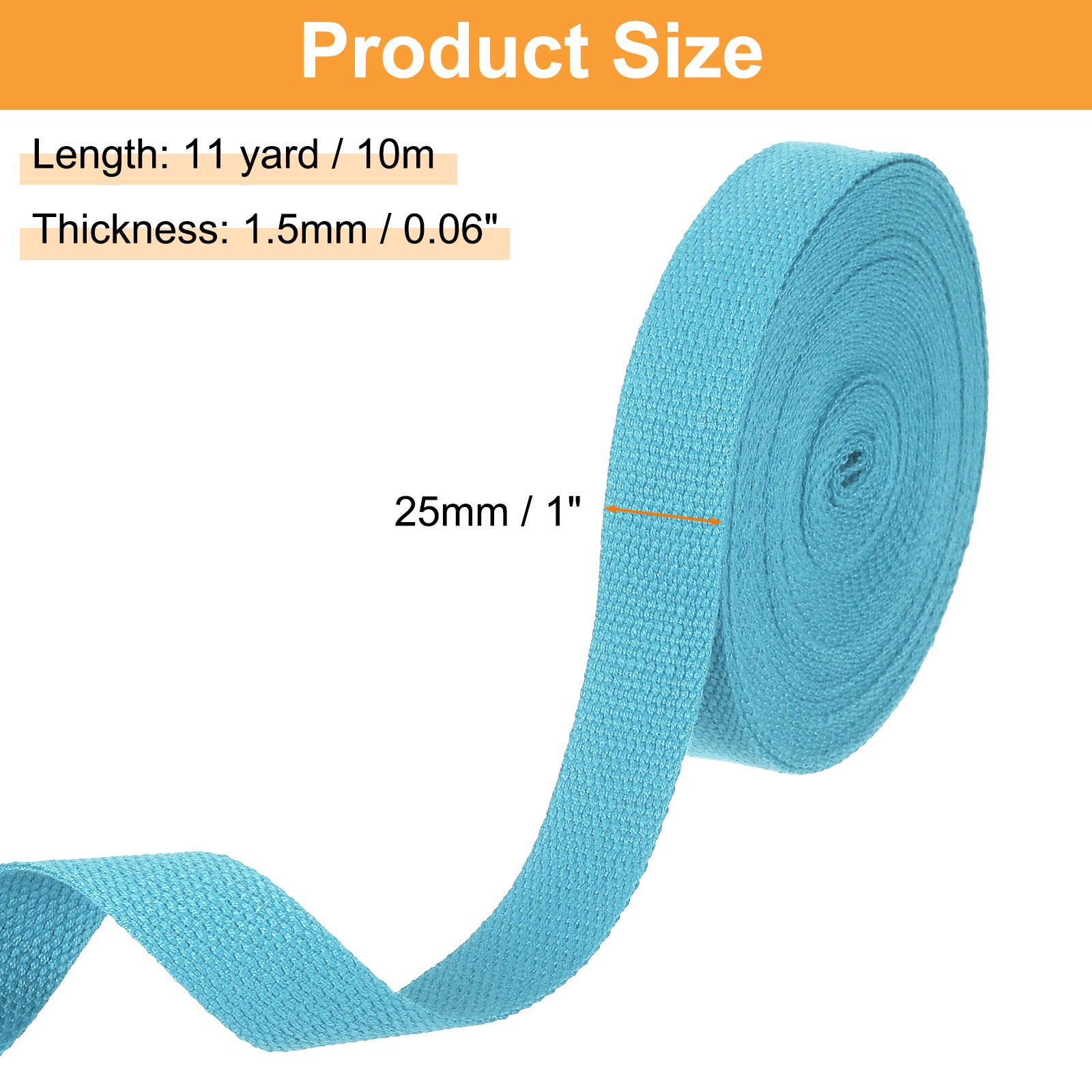 Cotton Webbing 1 Inch 11 Yard Polyester Cotton Webbing Strap, Light Blue