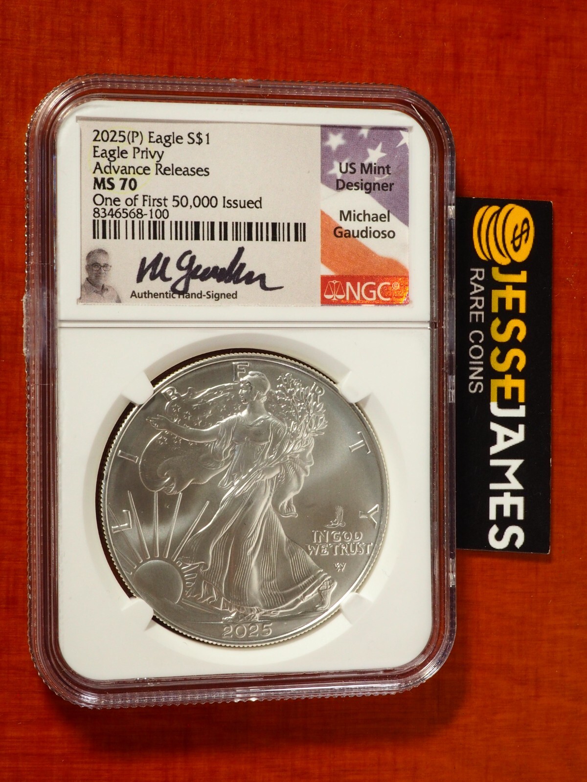 2025 (P) SILVER EAGLE NGC MS70 PRIVY MARK ADVANCE RELEASES 1ST 50,000 GAUDIOSO