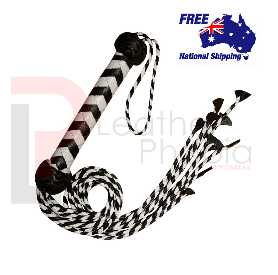 Genuine Leather Flogger Whip Black & White 09 Tails & 20'' Long Fully Handmade