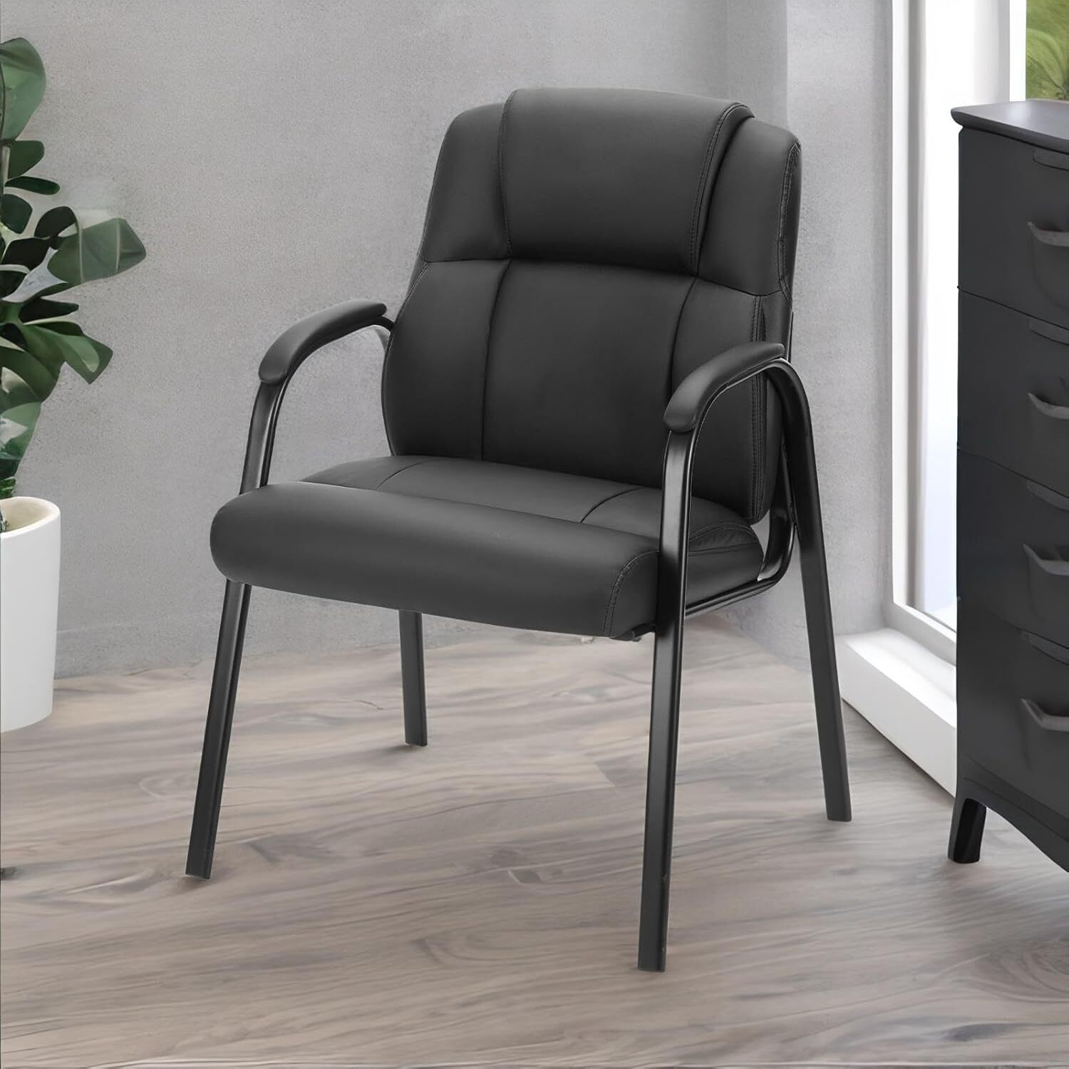 2PCS Leather Guest Chairs - with Padded Arms, Comfy for Waiting Room/Reception