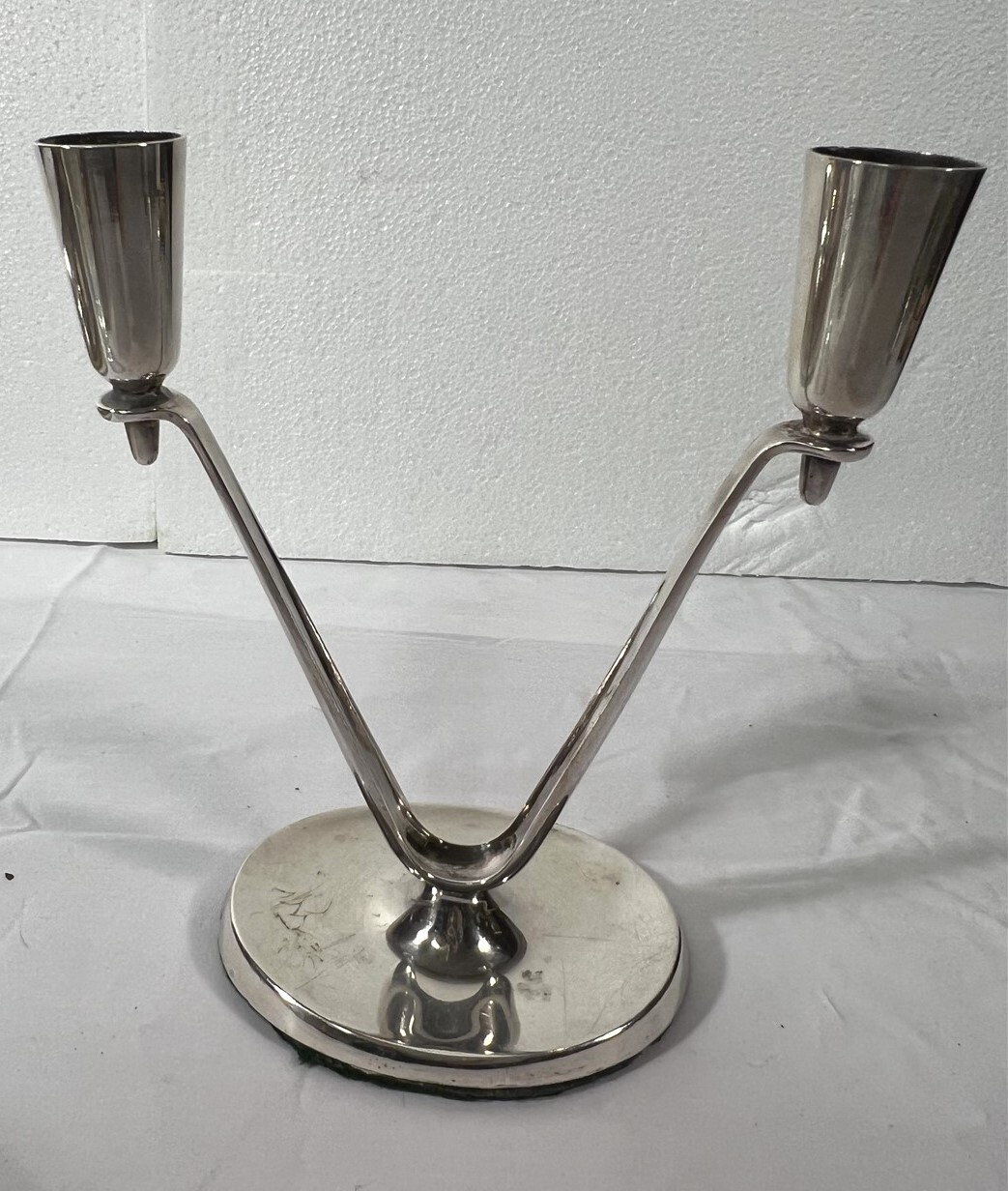 Cohr Denmark Alta Silverplate Candleholder Mid Century Modern Danish Signed