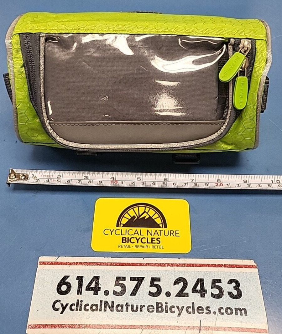 Water resistant Bicycle Handlebar Bag, with cellphone pocket, Bright Green, new