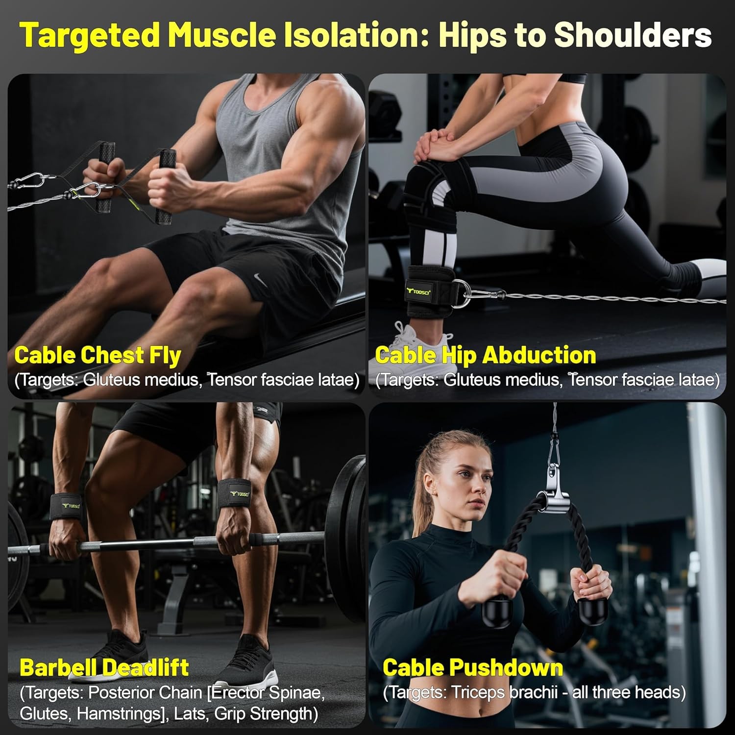 Cable Attachments for Gym, LAT Pulldown & Cable Machine Attachment Set: V-Shaped
