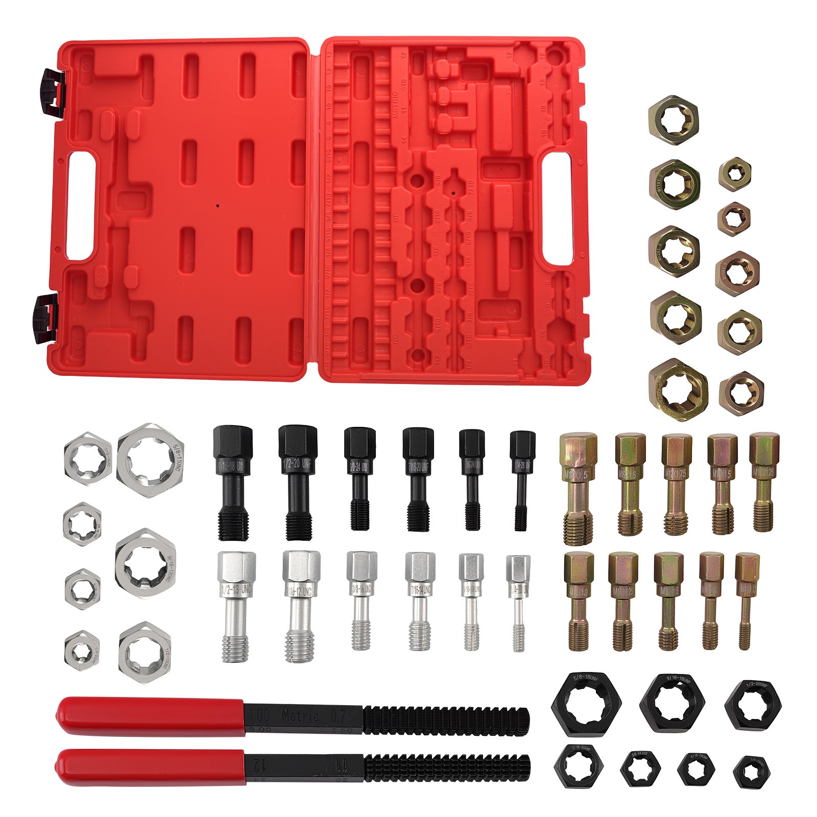 48Pc Metric SAE Tap Die Thread Repair Kit Rethreading Tool w/ Storage Case