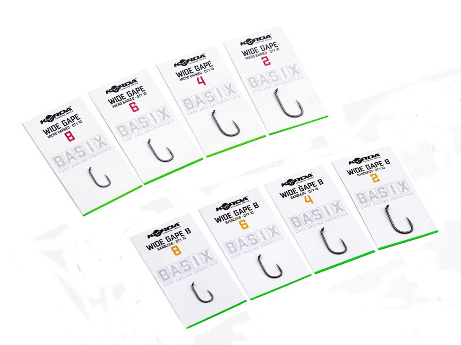 Korda Basix Wide Gape Hooks Barbed/Barbless Carp Fishing All Sizes Available