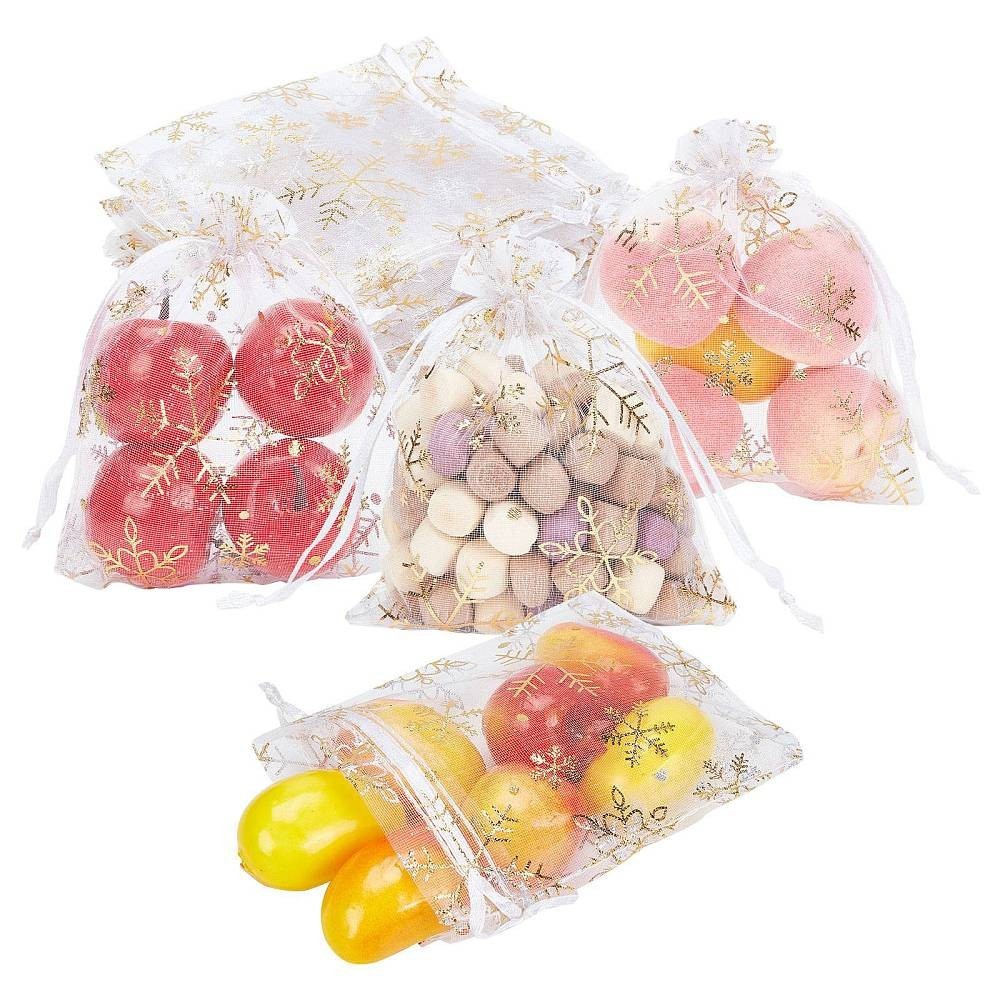 100pcs ChristmasSsnowflake Organza Gift Bags for Party Jewelry Bags & Pouches
