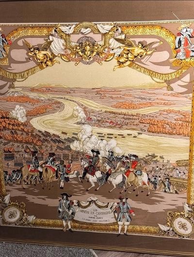 Rare Framed HERMES Scarf Les Armees en Campagne by Lise Coutin 1st Issue 1961