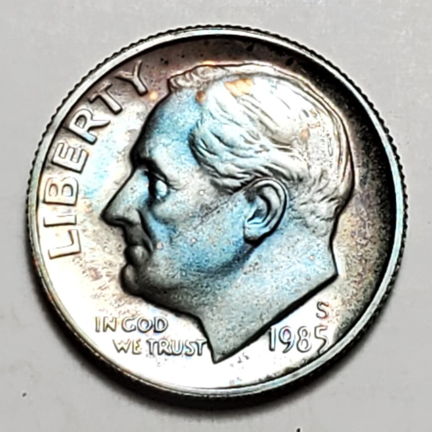 TONED 1985 S ROOSEVELT DIME PROOF UNC #C4001