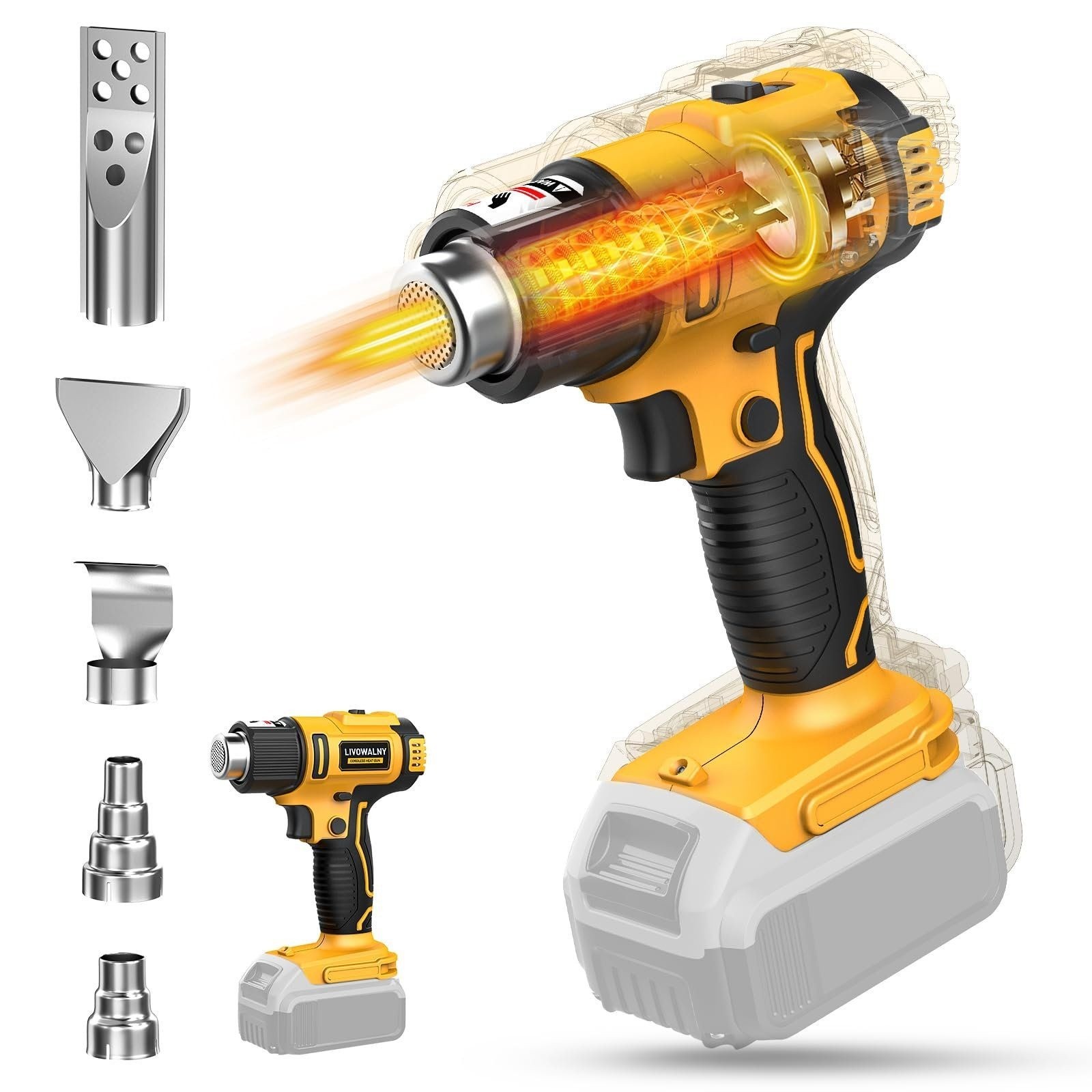 LIVOWALNY Cordless Heat Gun Compatible with Dewalt 20v Battery (No Battery)