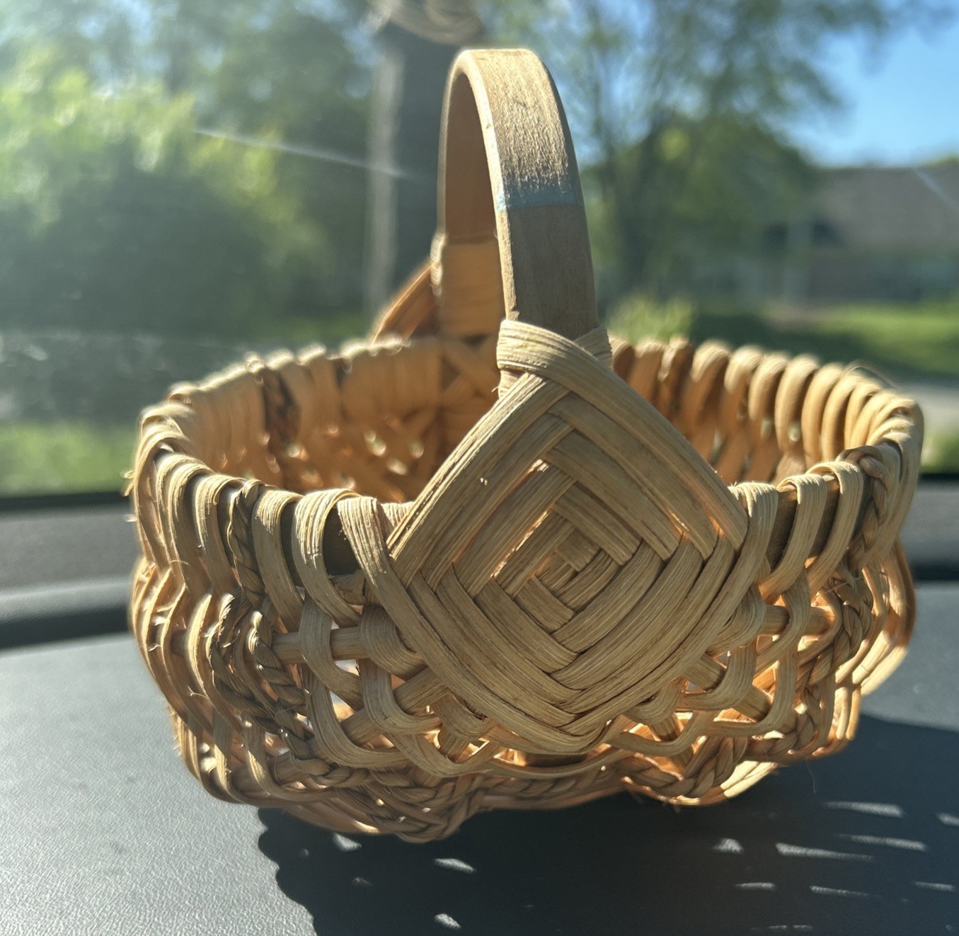 Vintage Small Wicker Buttocks Split Bottom Egg Gathering Woven Bent Wood Basket