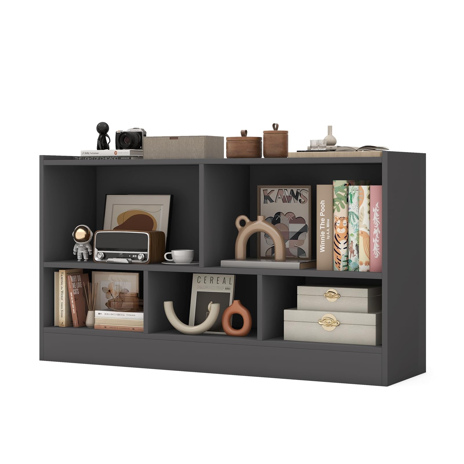 5-Cube Bookcase, Freestanding 3-Tier Bookshelf with Spacious Top & Raised Bas...