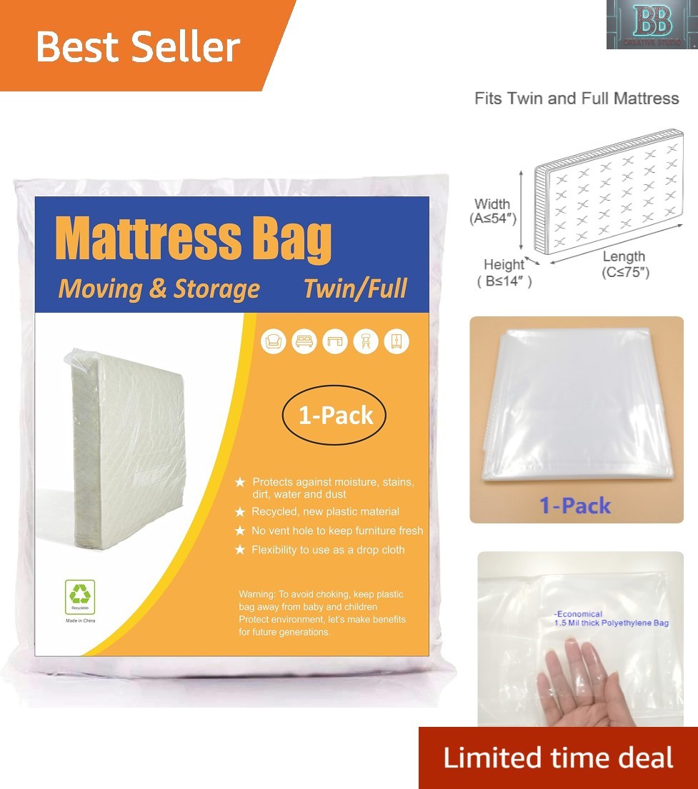 Lightweight Twin/Full Mattress Bag - Clear Polyethylene Storage Solution
