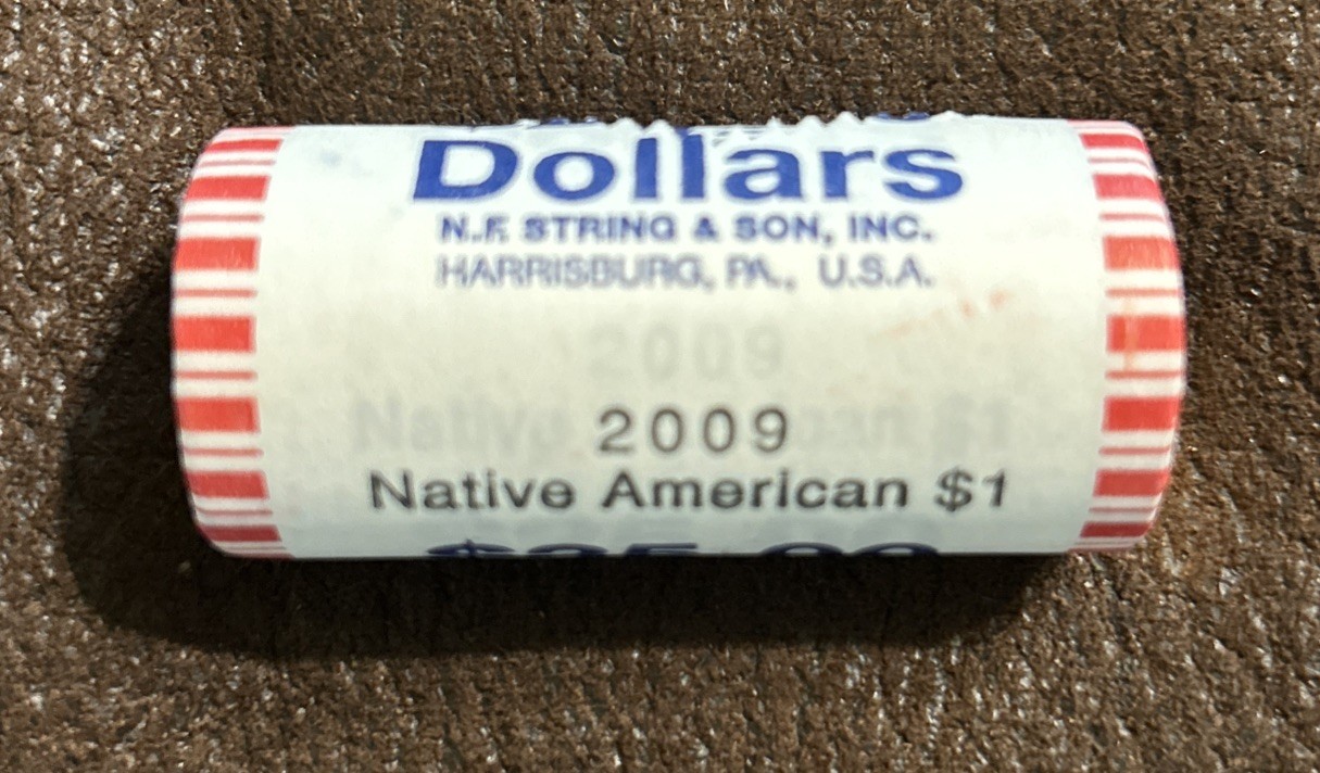 Roll of 25 US Mint 2009  $1 Sacagawea “Golden”Dollars BU Native American Coins