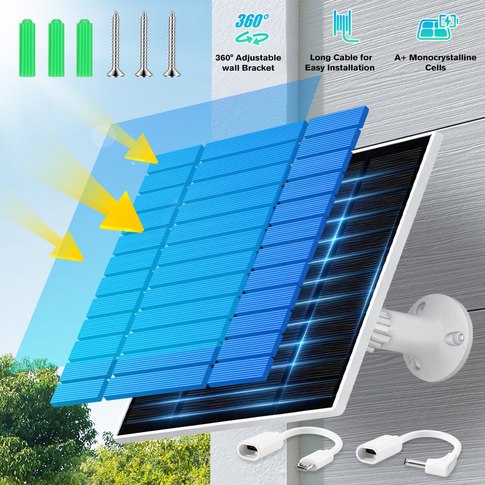 5W Solar Panel for Spotlight Stick Up Camera Battery Charger Micro USB Type C DC