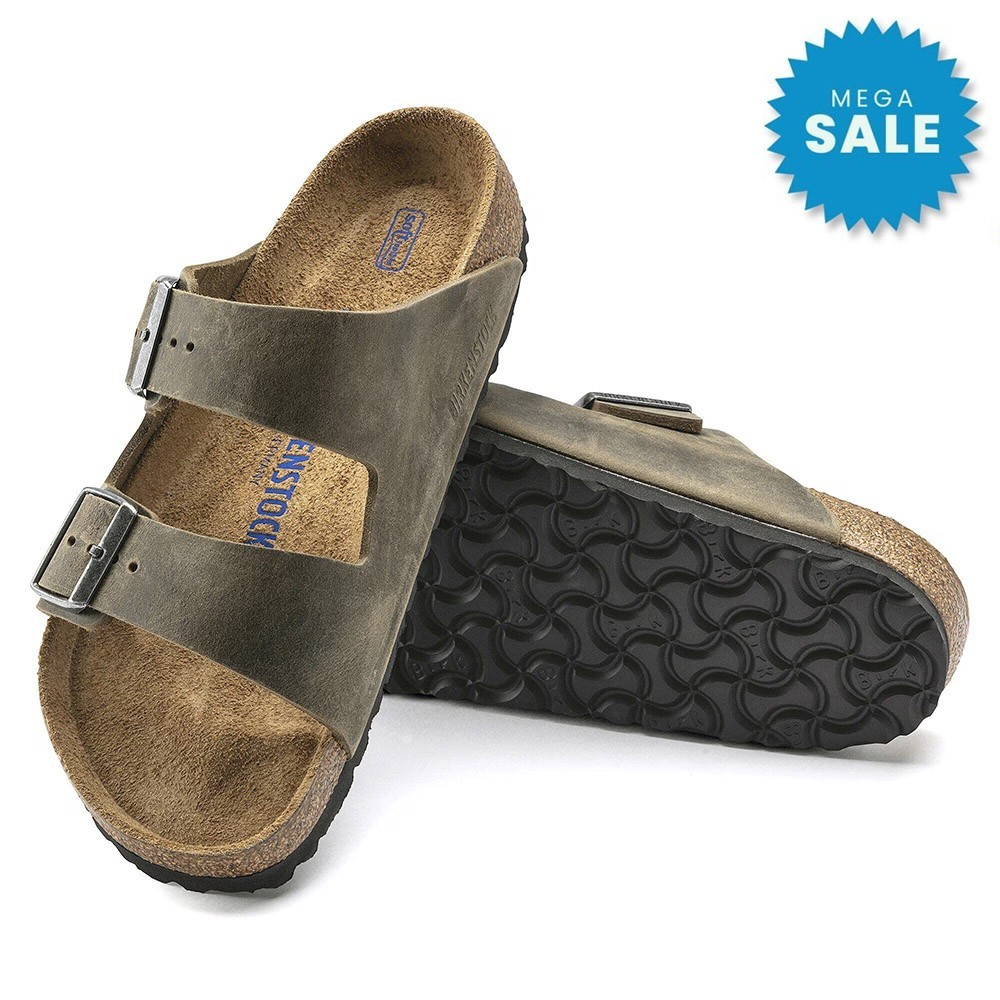 NWB Birkenstock Arizona Oiled Leather Faded Khaki Sandals Soft Footbed Shoes