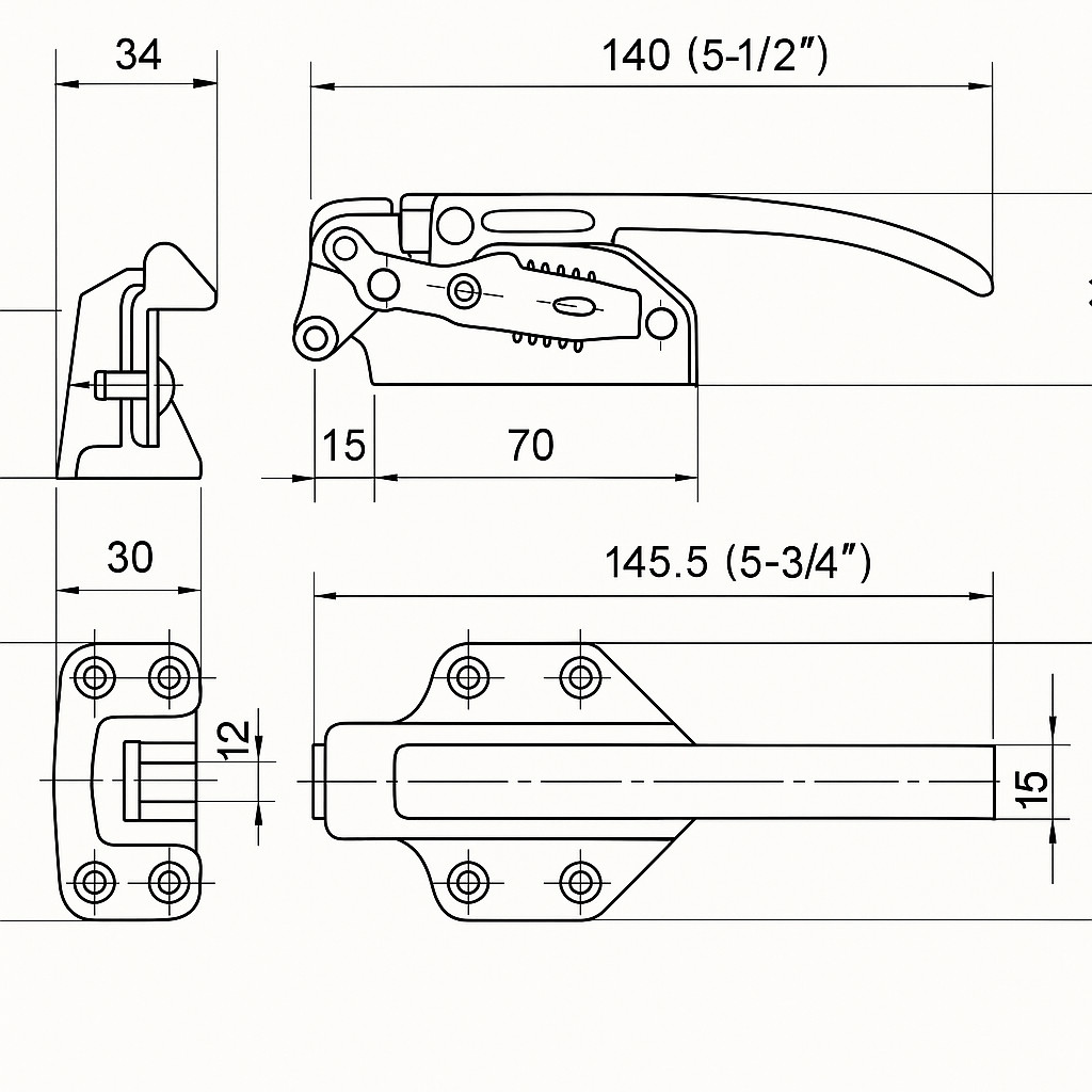 DOOR LATCH SET WITH ADJUSTABLE LEVER & ROLLER