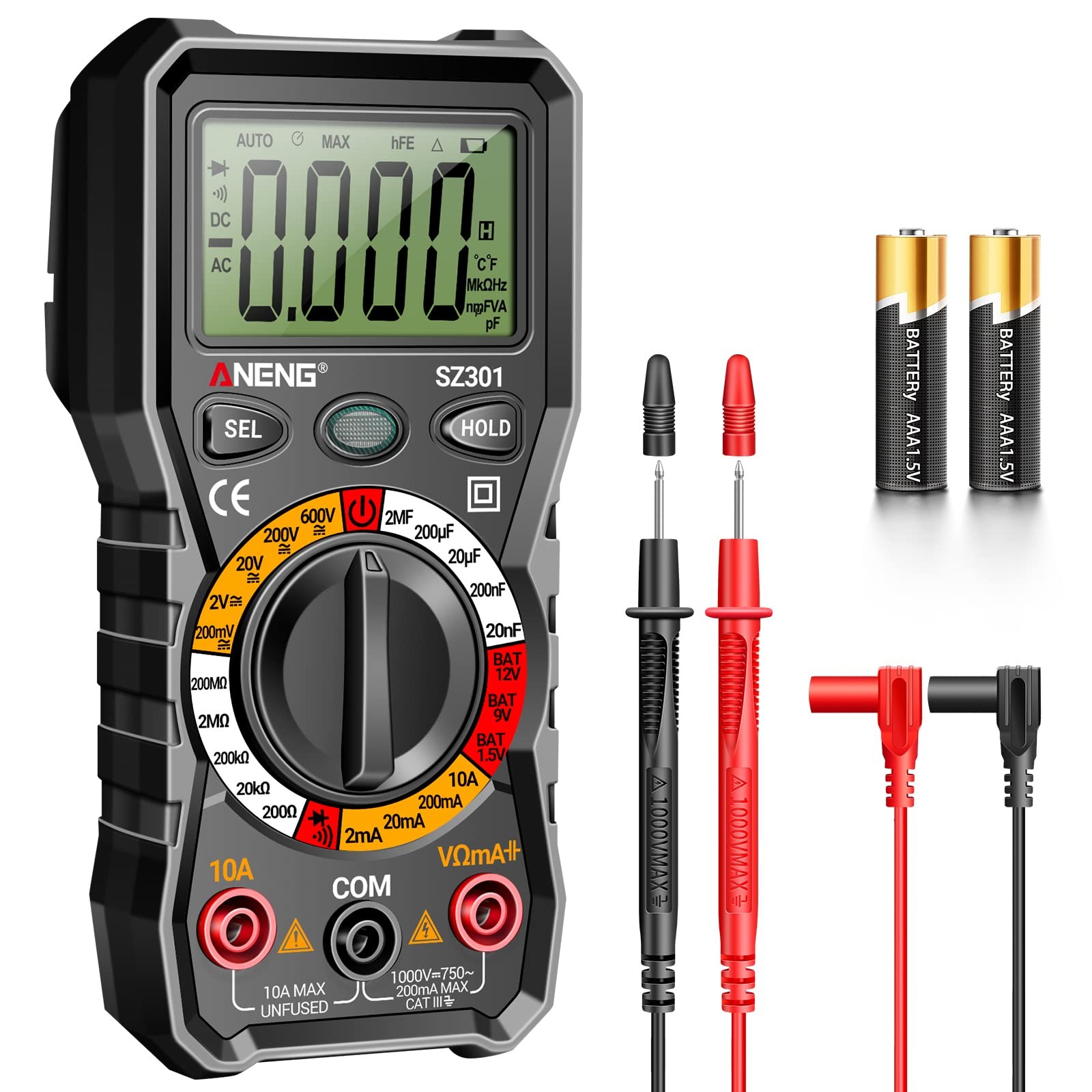ANENG Digital Multimeter Tester with Amp Ohm Volt Clamp Meter Measures Black