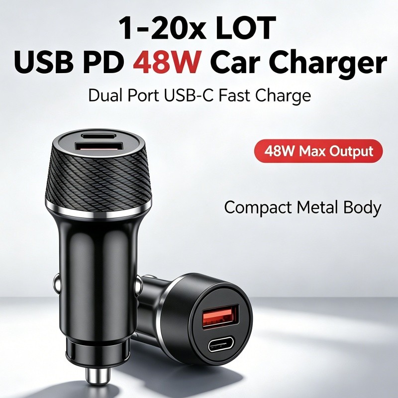 1-20x LOT USB PD 48W USB-C Car Charger Dual Port For iPhone 17 16 15 14 Pro Max