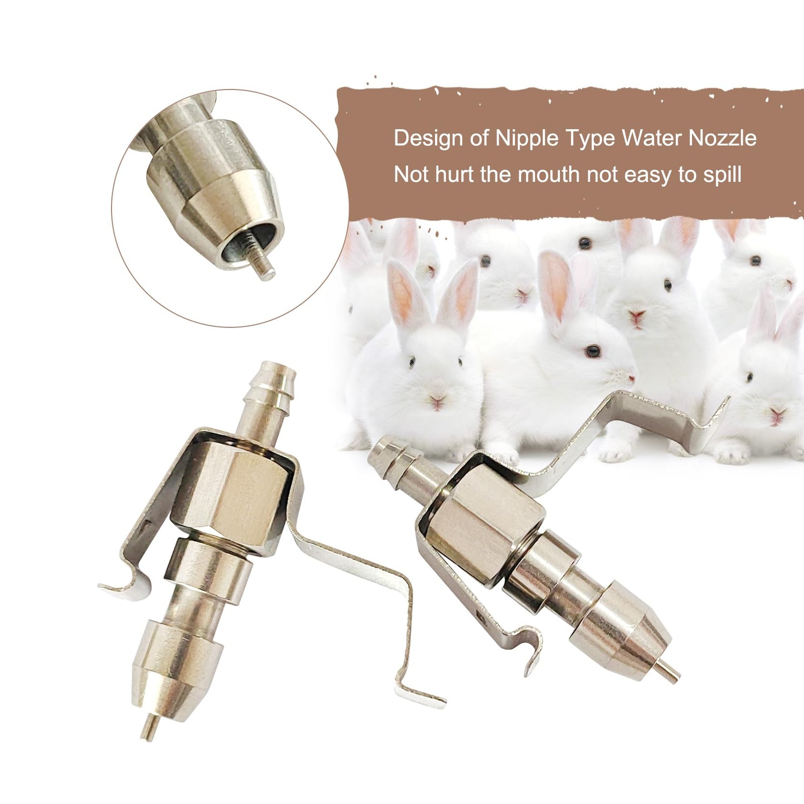 8pcs Stainless Steel Rabbit Watering Nipples with Cage Clips - Automatic System