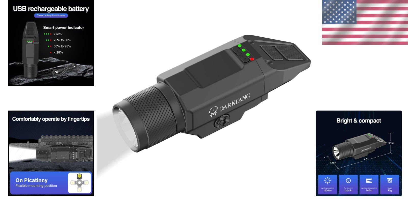 1500 Lumen Tactical Flashlight with Strobe & Momentary Modes for Picatinny Rails