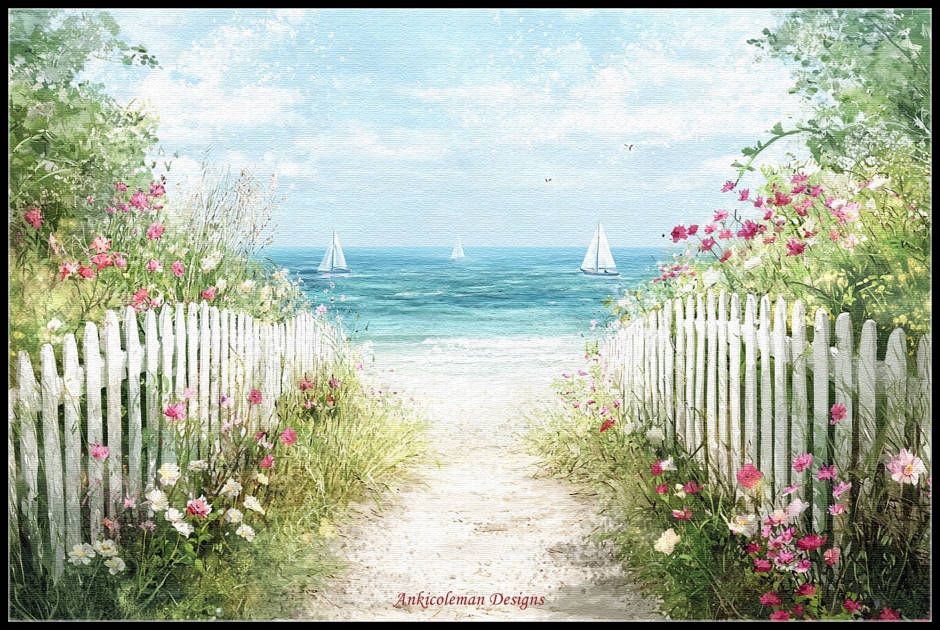 Fences to the Sea DIY Chart Counted Cross Stitch Patterns Needleworks DMC Color