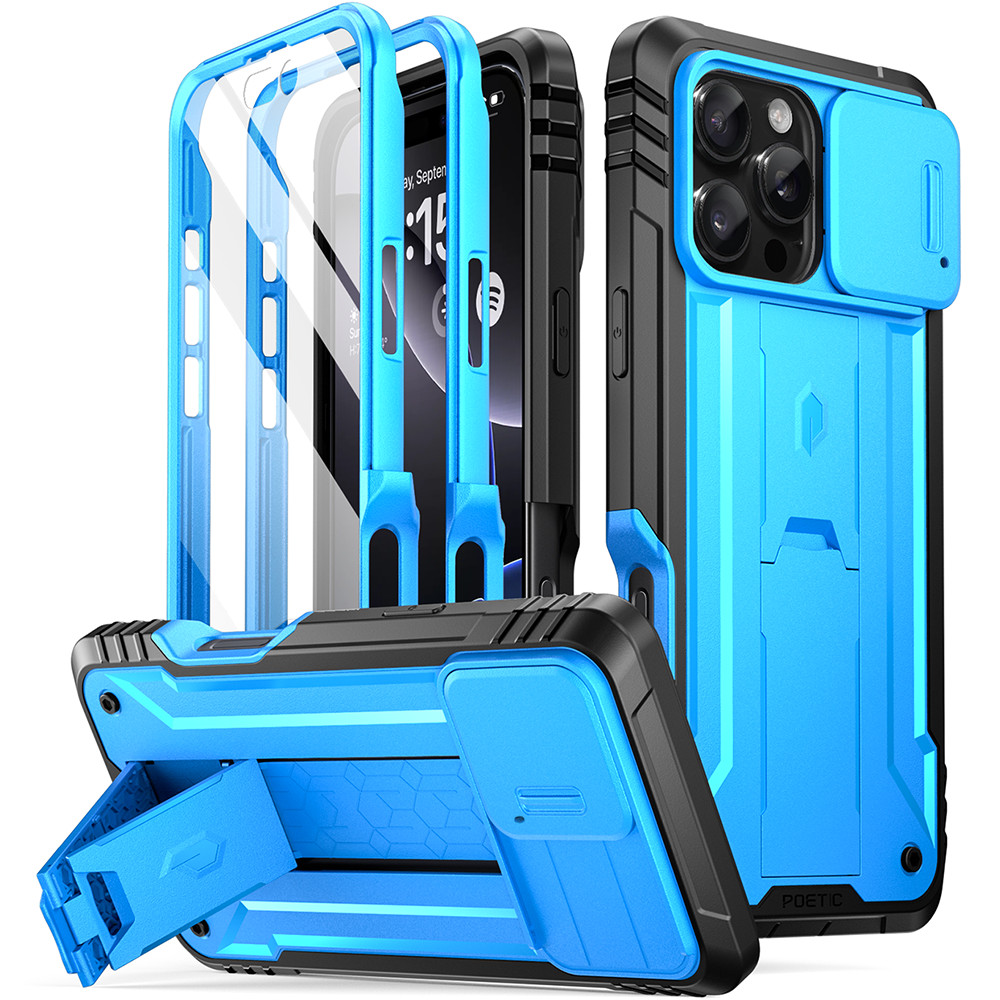 For Apple iPhone 16 Pro Case | Poetic with Kickstand Slide Camera Cover Blue