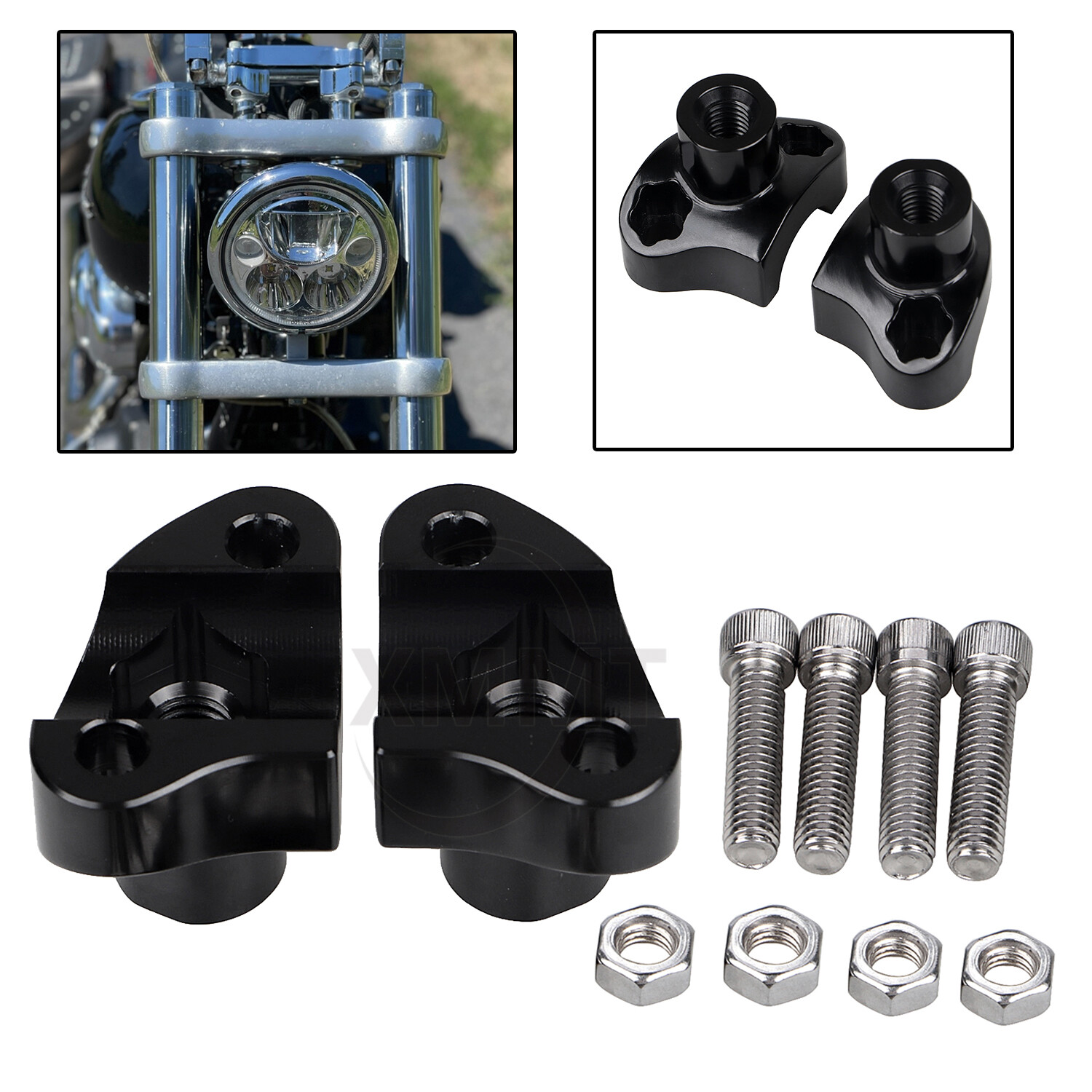 Black 1 1/2" Tall Handlebar Risers for Harley 1" Bar Sportster 883 Hugger XLH883