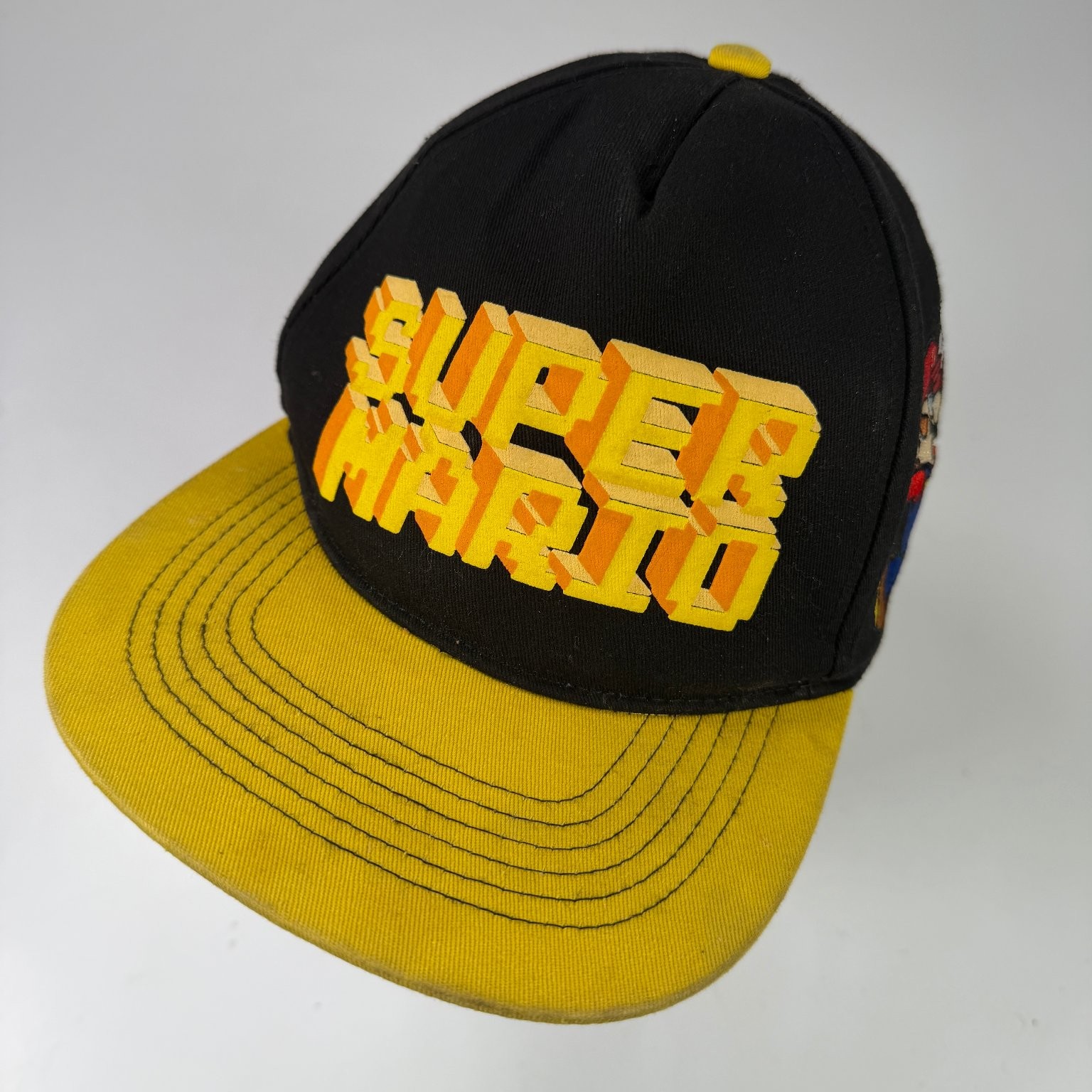 Super Mario Hat Boys Black Yellow Snapback Adjustable Flat Brim Cotton