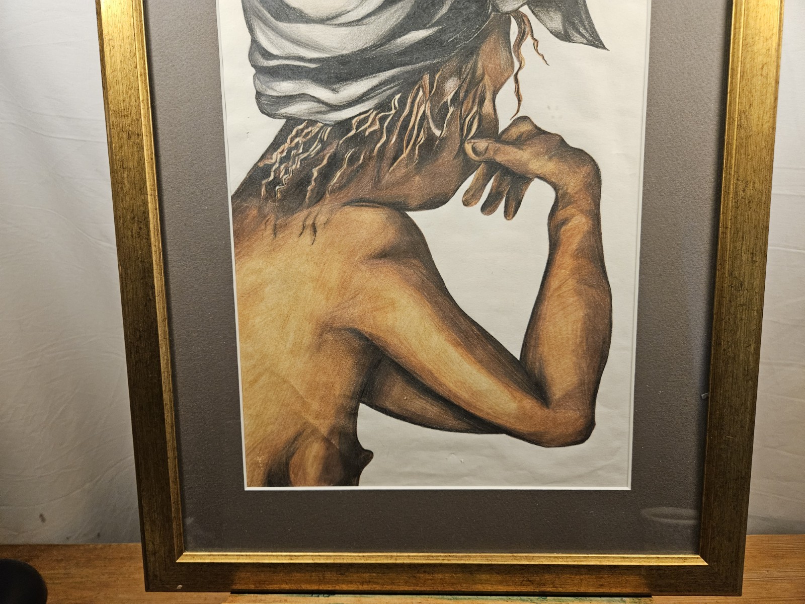 STRIKING EXPRESSIVE FEMALE PROFILE ORIGINAL MIXED MEDIA FIGURATIVE DRAWING