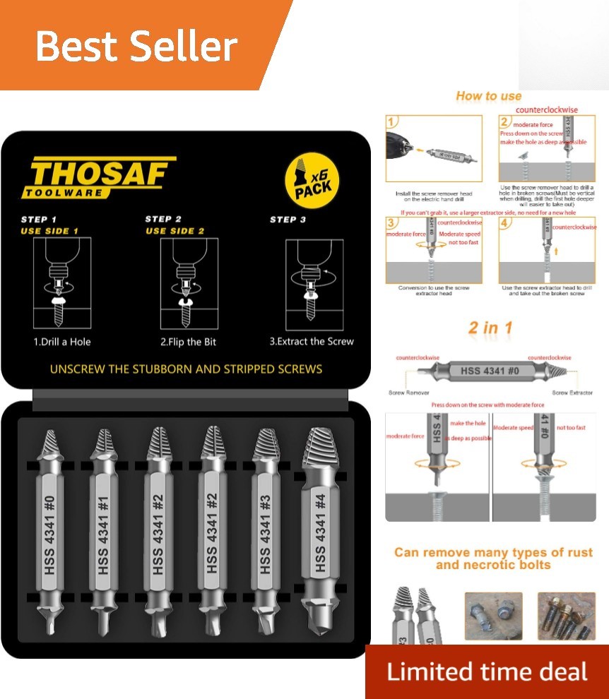 6-Piece Screw Extractor Set - Essential Tools for Rusty Screw Removal