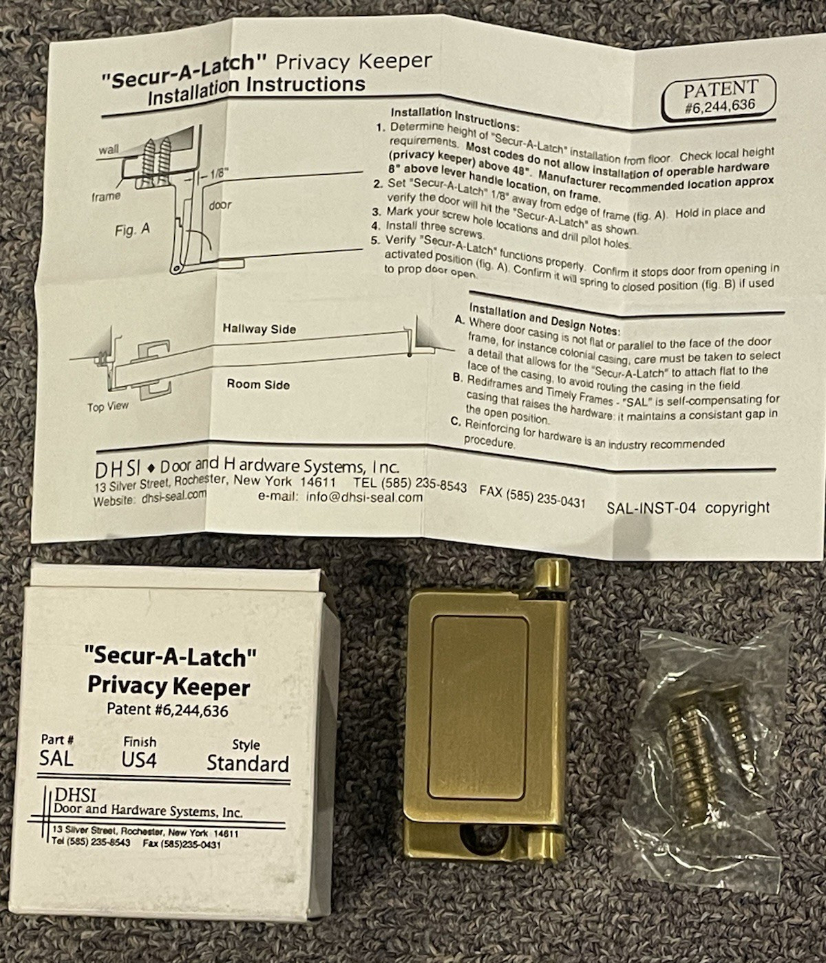 DHSI Secure A Latch Privacy Keeper SAL US4 Finish NIB