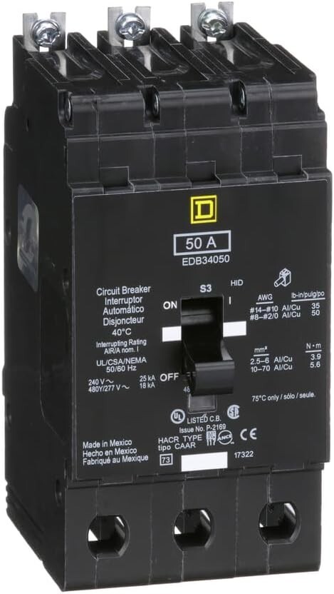 SCHNEIDER ELECTRIC 480Y/277-VOLT 50-AMP EDB34050 Miniature Circuit Breaker 480Y/