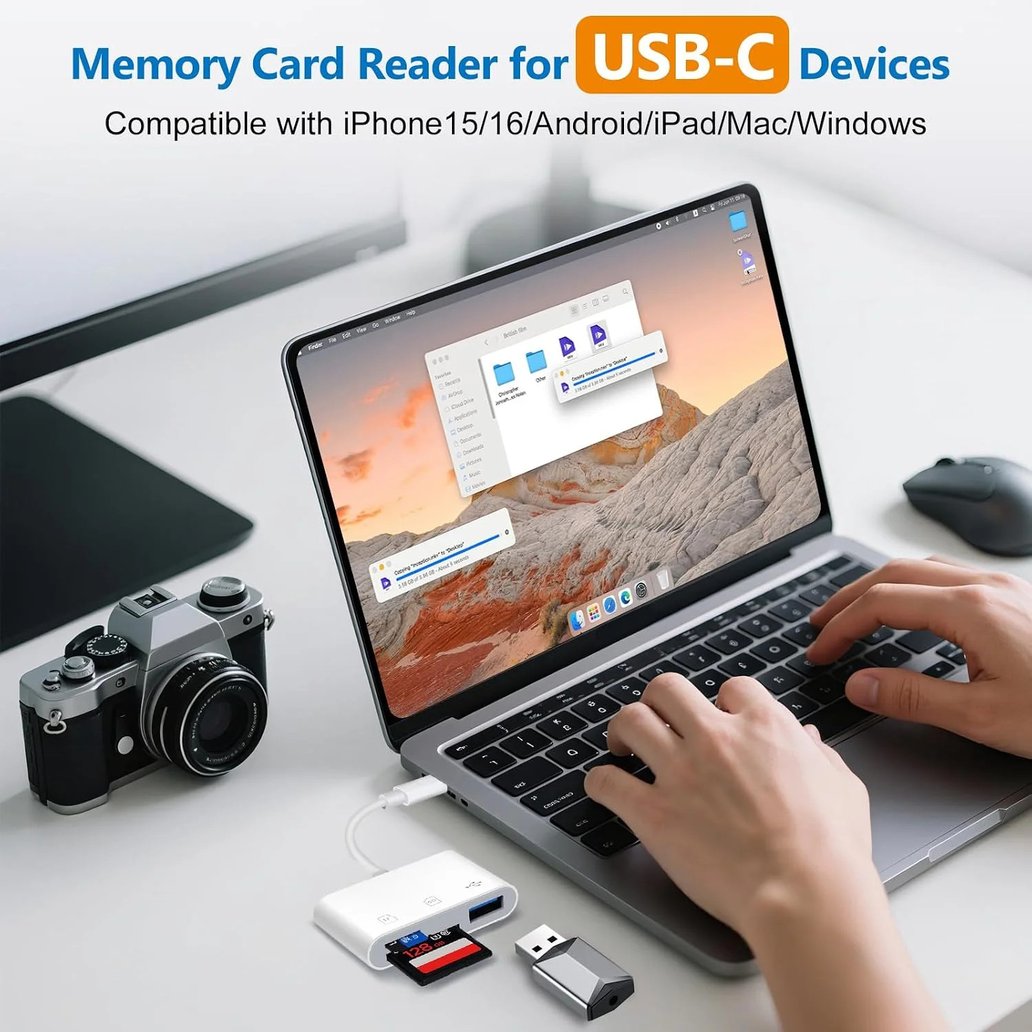 USB C SD Card Reader, SD Card Reader for iPhone 15 16 iPad/Mac/Android Devices,