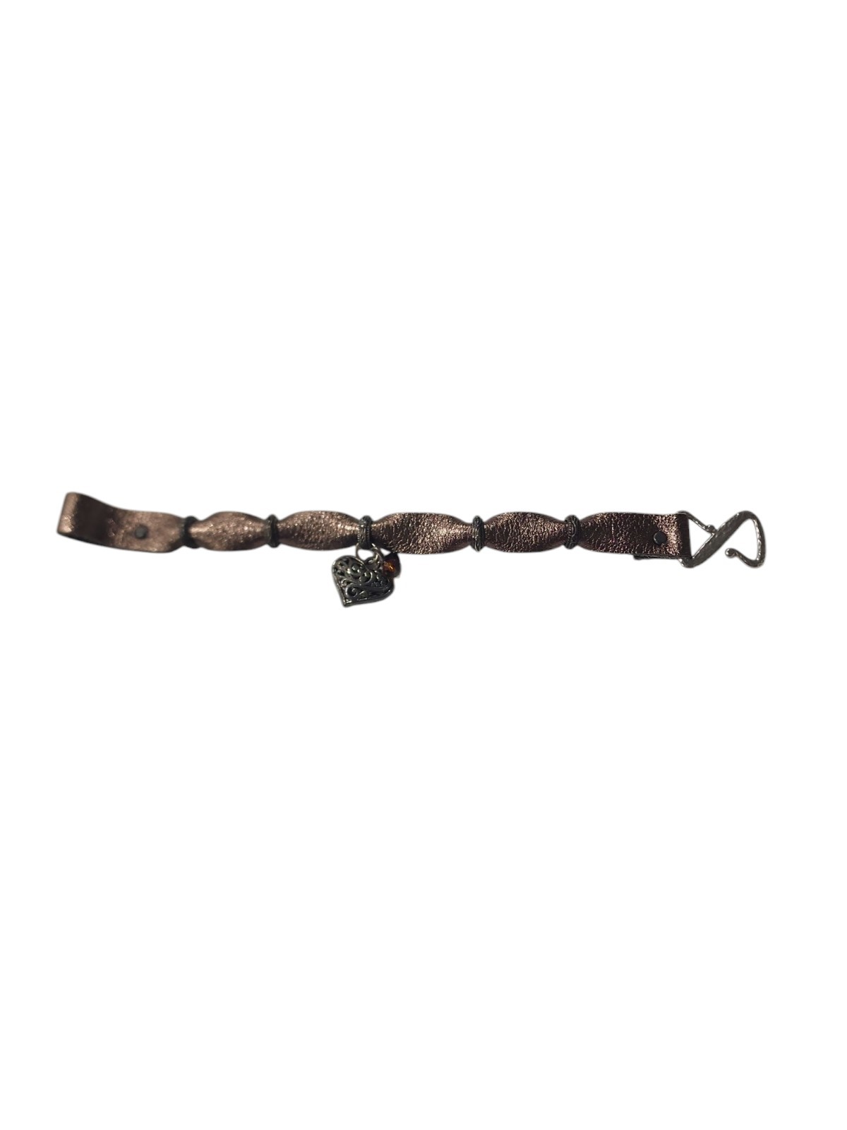 8.5" Bronze Bracelet Artisan Leather Band Charms Handmade Hammered Z clasp