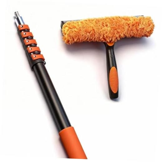 26FT Window Cleaning Kit, 2-in-1 Squeegee with Telescoping Pole & Flip 5-20FT