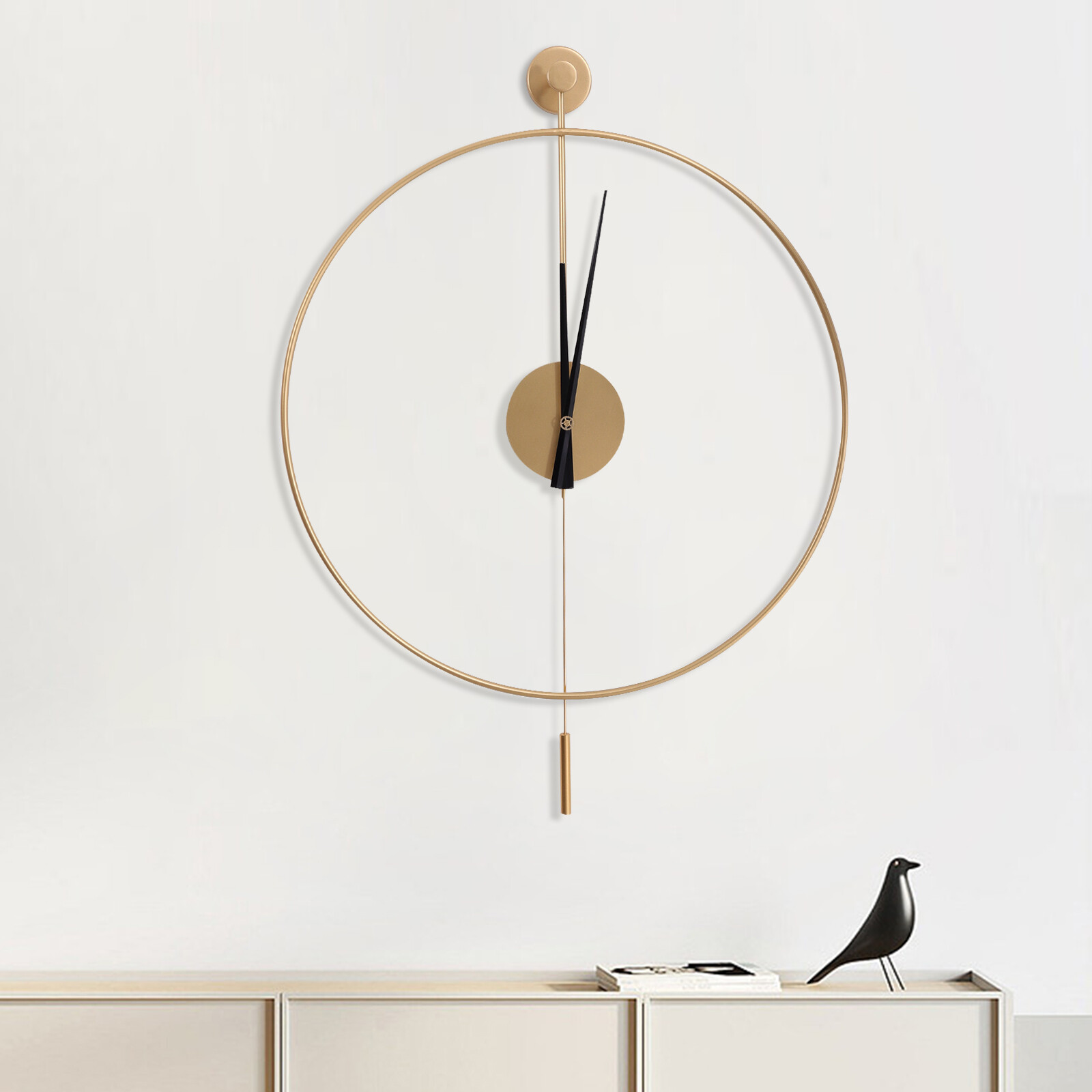 Large Decor Wall Clock with Pendulum Modern Non-Ticking Silent Metal Wall Clock