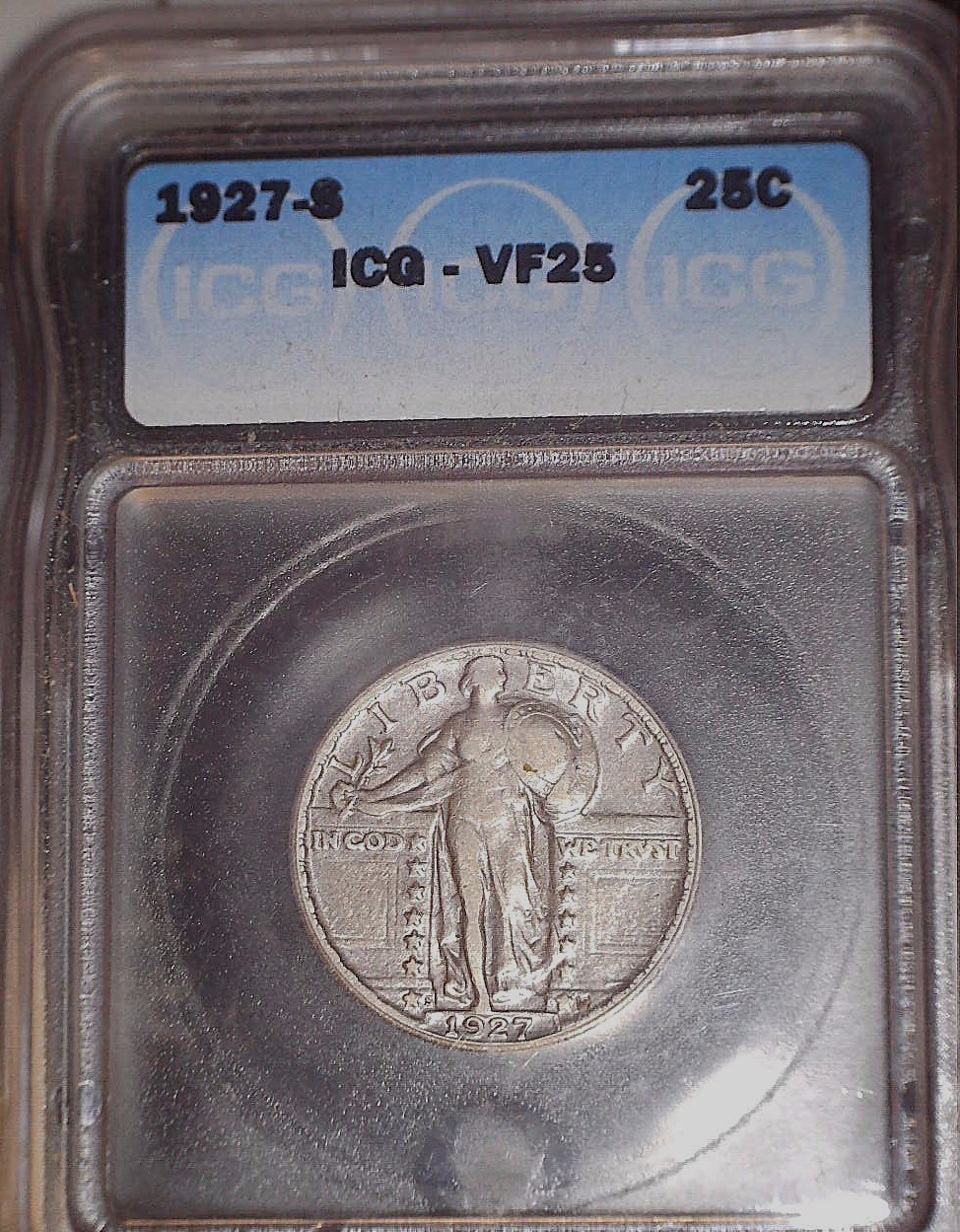 1927-S Standing Liberty Quarter, ICG VF 25, KEY DATE, Issue Free,MINTAGE 396,000