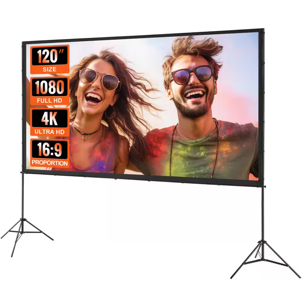 Projector Screen 120 In. with Stand Outdoor Movie Screen with Stand Wrinkle-Free