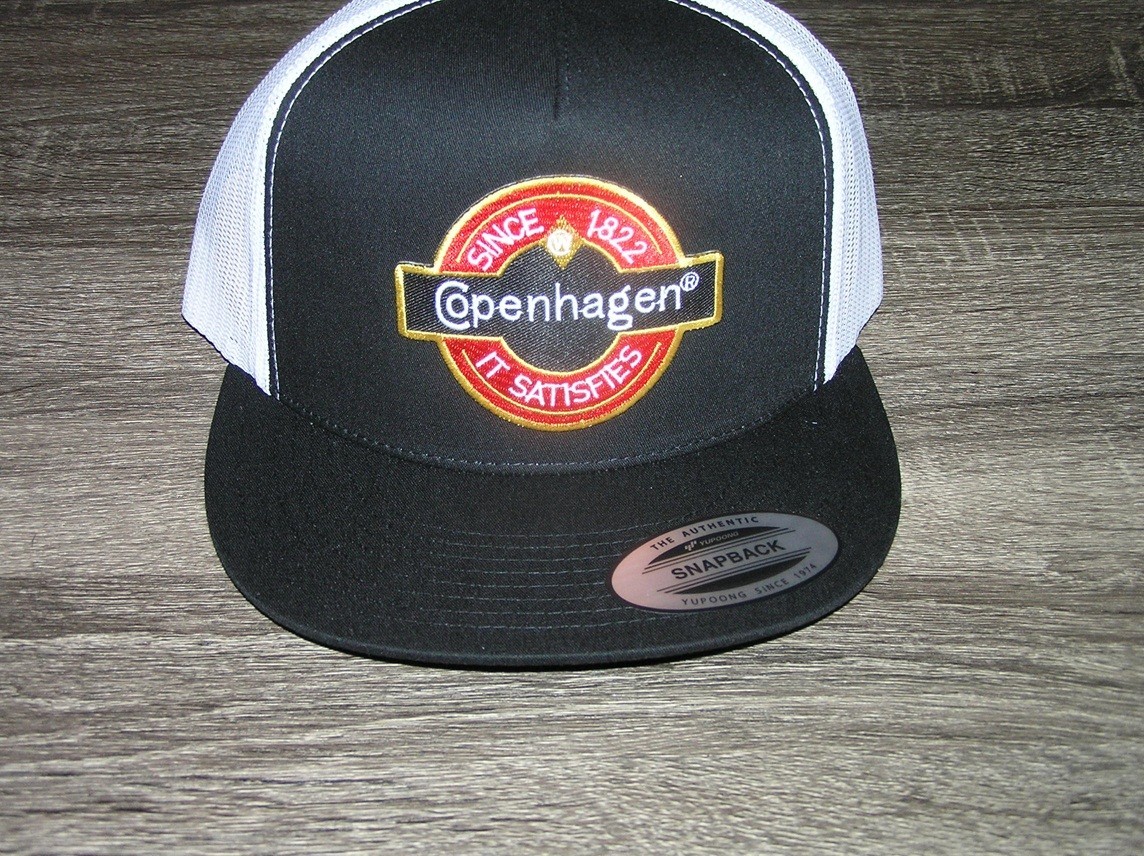 Copenhagen Retro Patch on Trucker Hat Yupoong Classic 6006 Snapback Black/White