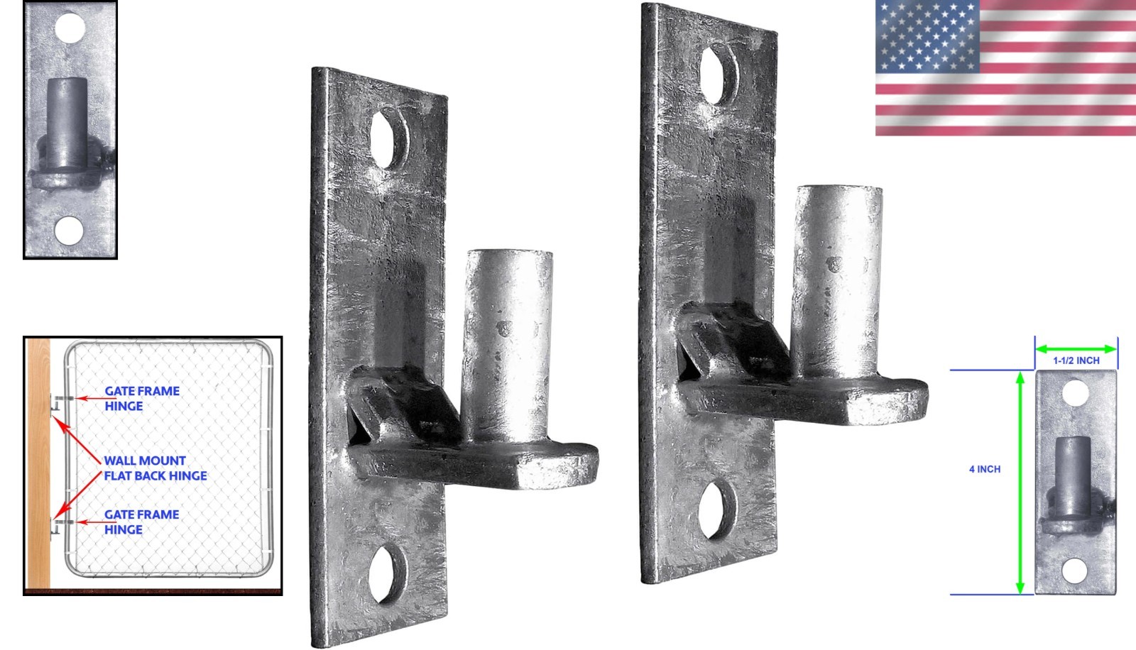 Rust-Resistant Wall Mount Hinges 2 Pack