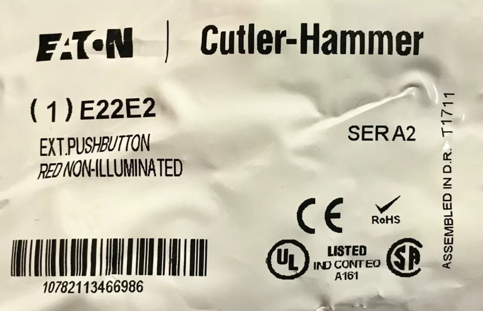 LOT of (2) EATON CUTLER HAMMER E22E2 SERIES A2 RED NON-ILLUMINATED PUSHBUTTON