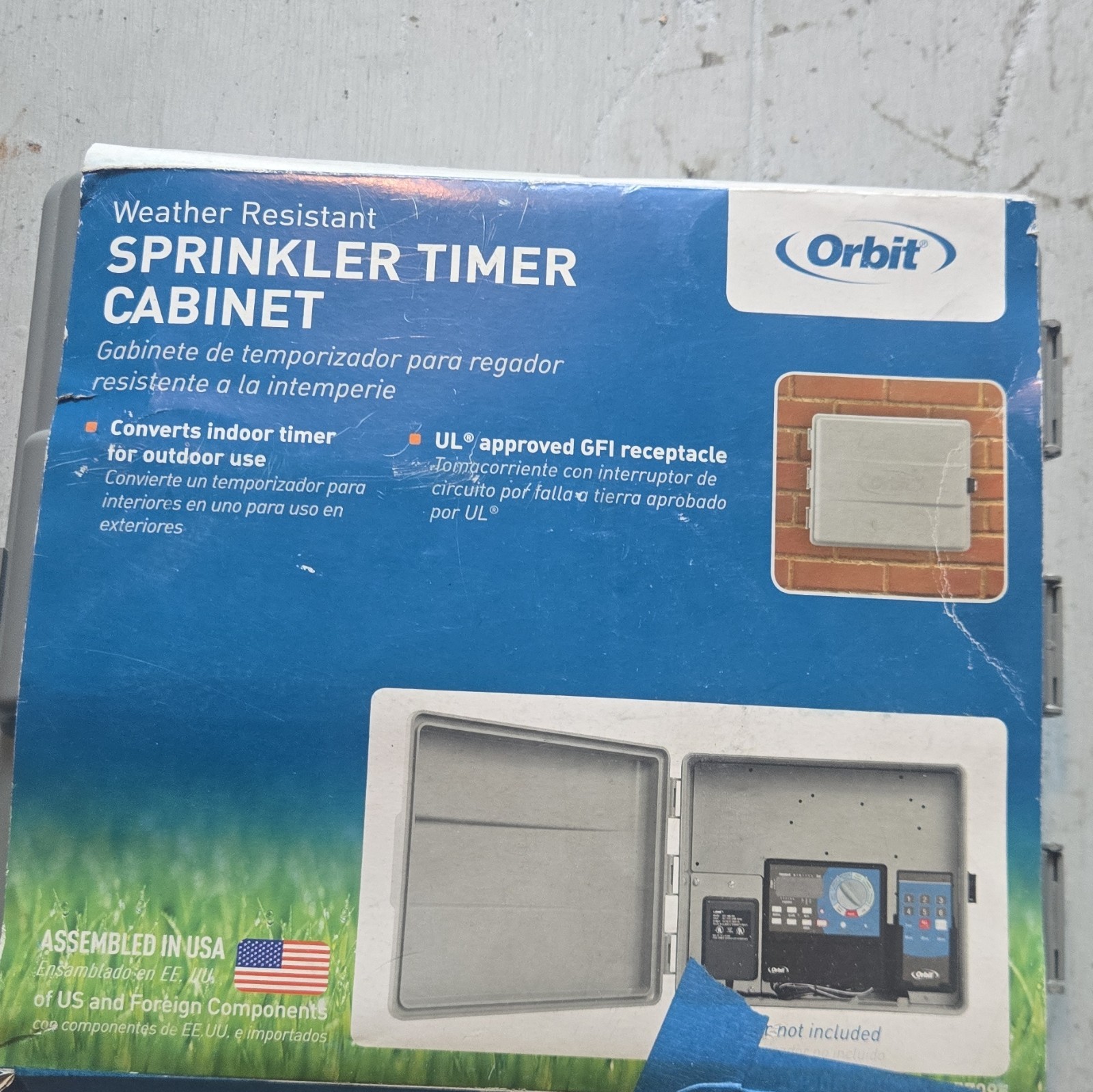 Orbit 57095 Sprinkler Timer Cabinet, Weather Resistant Gray, Keyed Lock, GFCI