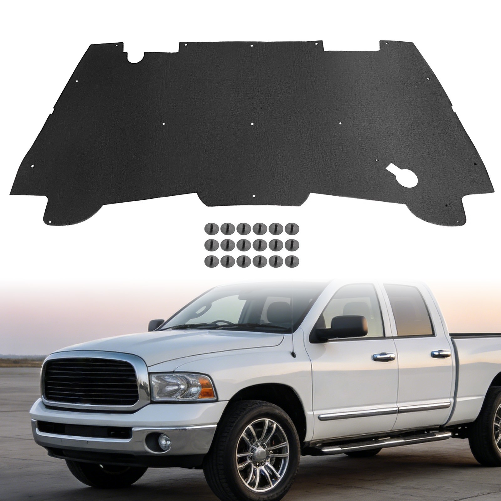 Black Hood Insulation Pad For Dodge Ram 1500/2500/3500 1994-2001 2002 Plastic
