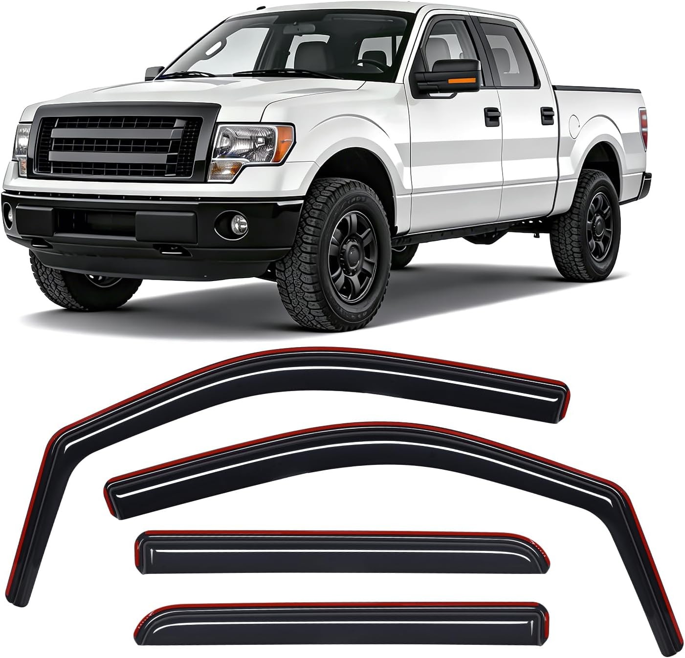 Nilight in Channel Window Visors for Ford F150 2009-14 Crew Cab Smoke Rain Guard