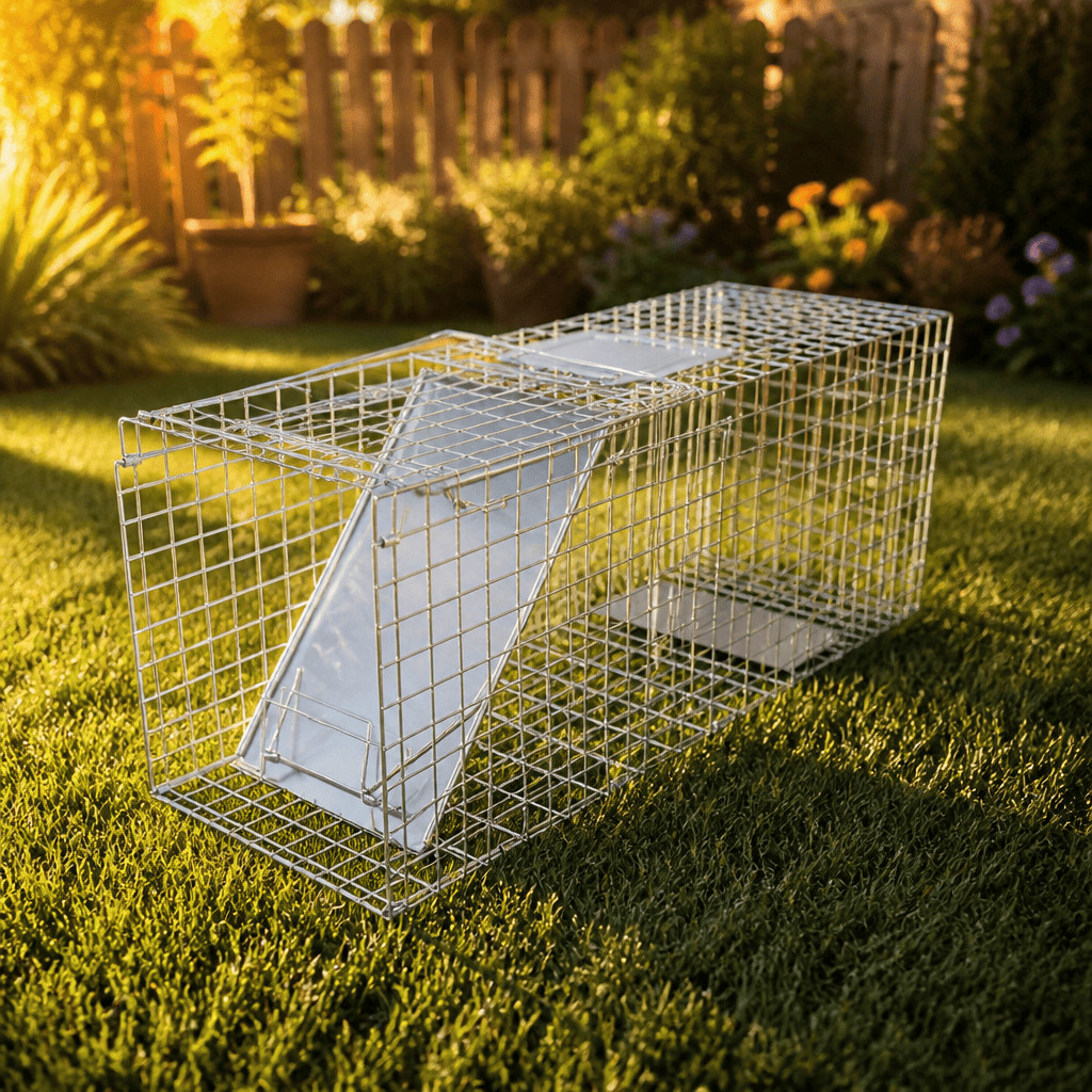 32" Live Animal Trap Cage Heavy Duty Raccoon Cat Groundhog Control Folding Metal
