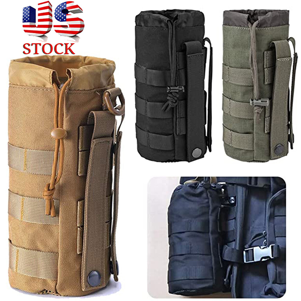 Tactical Molle Military Drawstring Kettle Pouch Holder Travel Water Bottle Bag