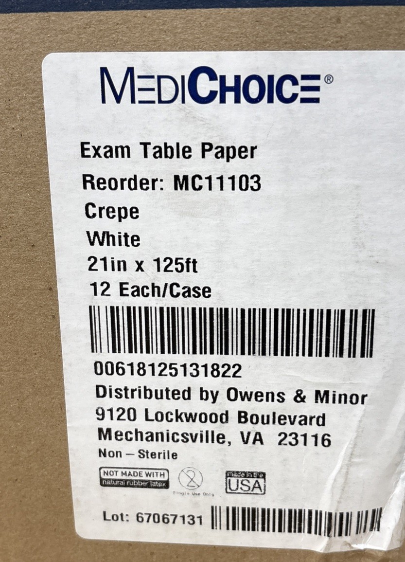 MediChoice Exam Table Paper In Crepe White (21 in x 125ft) Case Of 12