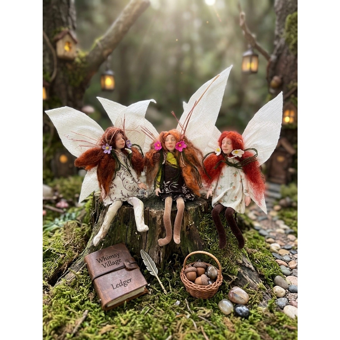 Set of 3 Fairies | Poseable Shelf Sitters | Flower Fairy Art Dolls OOAK