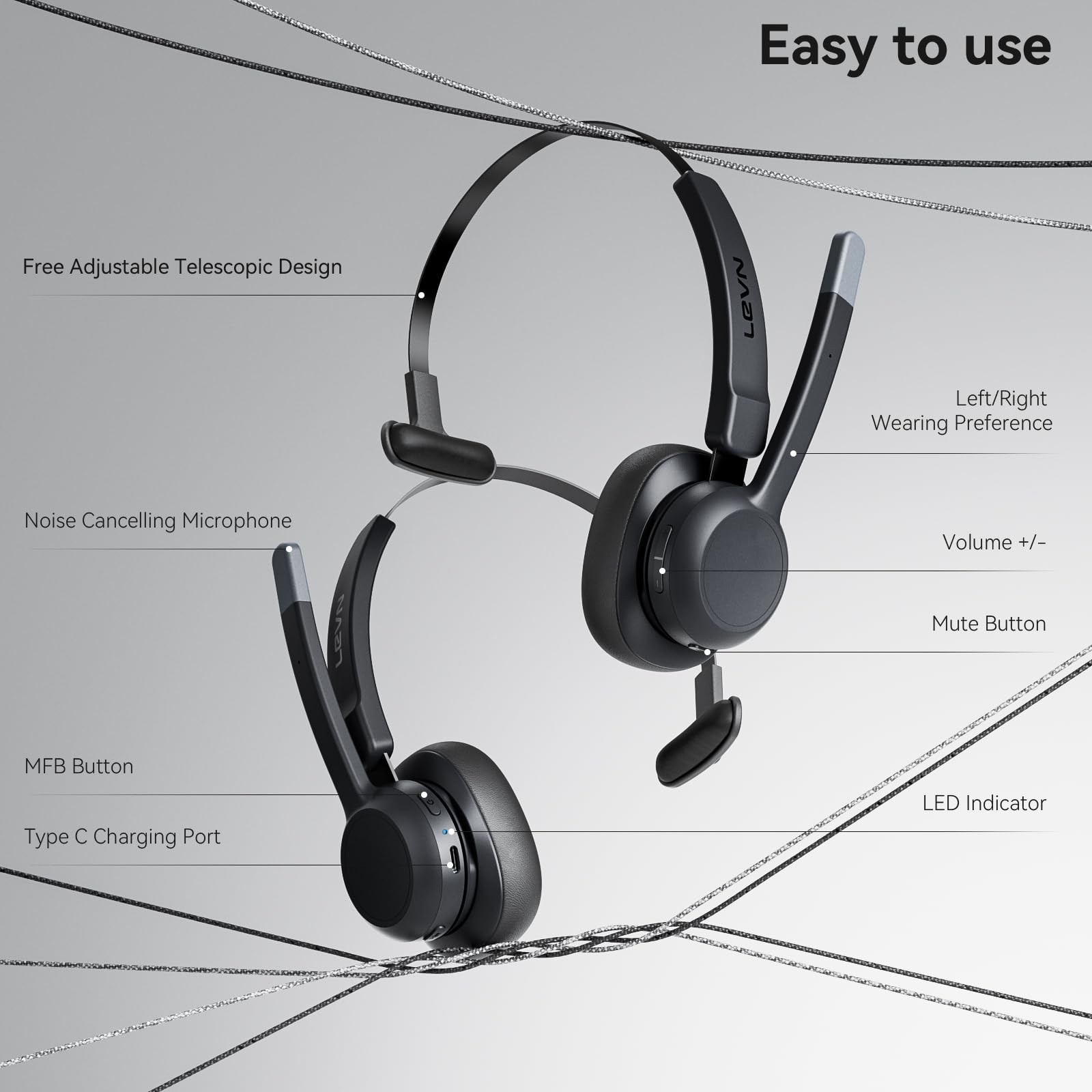Trucker Headset, Trucker Bluetooth Headset with Noise Cancelling Microphone &...
