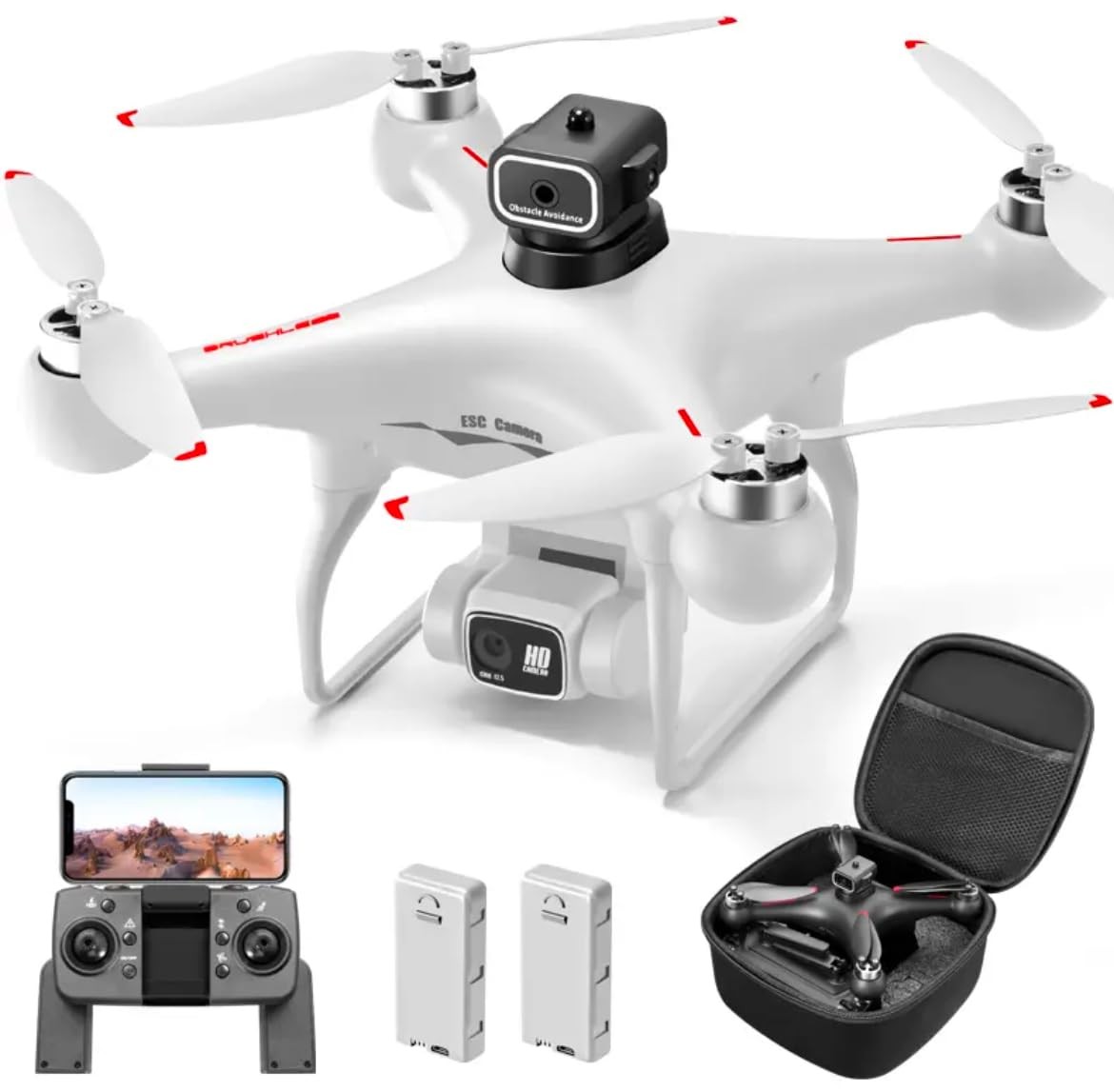 Drone with 4K HD Camera, Remote Controller, 02 Batteries, and White/Black